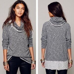 Free People FP Beach Gray Cotton Cocoon Cowl Neck Pullover Cotton Top One Size